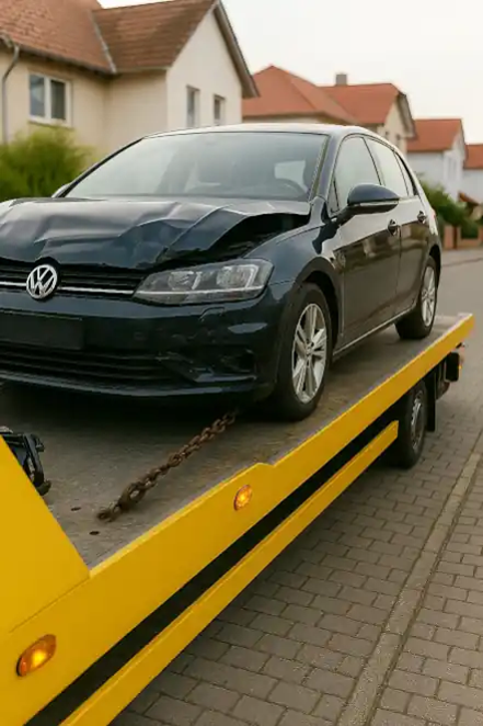 Defektes Fahrzeug wird in Weinheim professionell zum Autoankauf abgeschleppt.